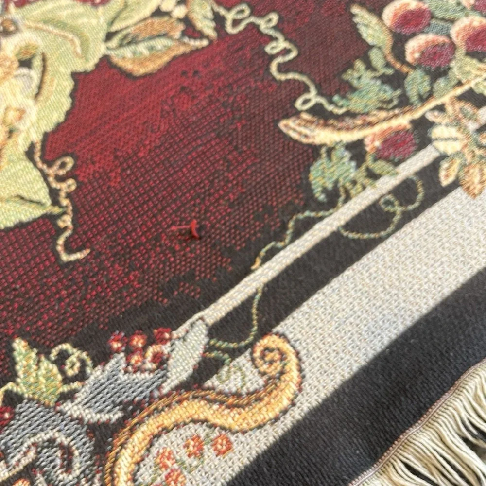 Vtg Goodwin Weavers Fruit Tapestry Throw Fringed Moody Old World Cottagecore